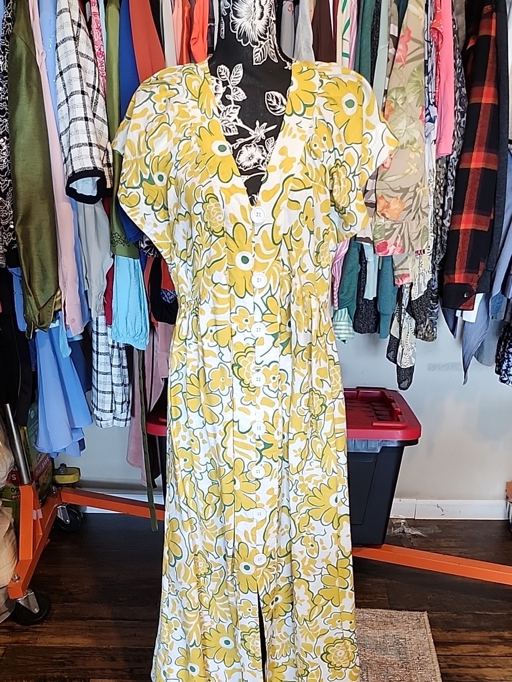 Umgee Yellow and White Floral Button-Front Dress